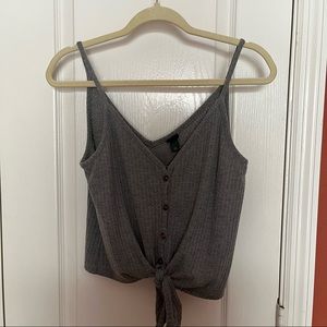 Gray tank, button down, tie up